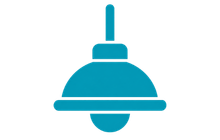 Commercial and industrial lighting icon showing a hanging light fixture