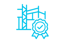 Construction contractor accreditation icon showing a building framework and certification badge