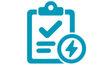 Electrical testing and compliance icon showing a checklist and lightning symbol