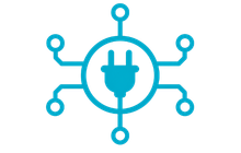 Integrated electrical capability icon showing a central plug connected to multiple electrical services