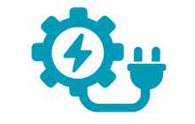 Mechanical and electrical packages icon with gear, lightning symbol and plug