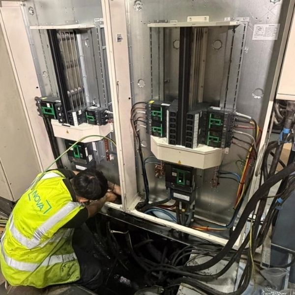 Commercial Electrical Control Panel Installation Nova Electrical engineer installing and checking commercial electrical control panels in Sheffield